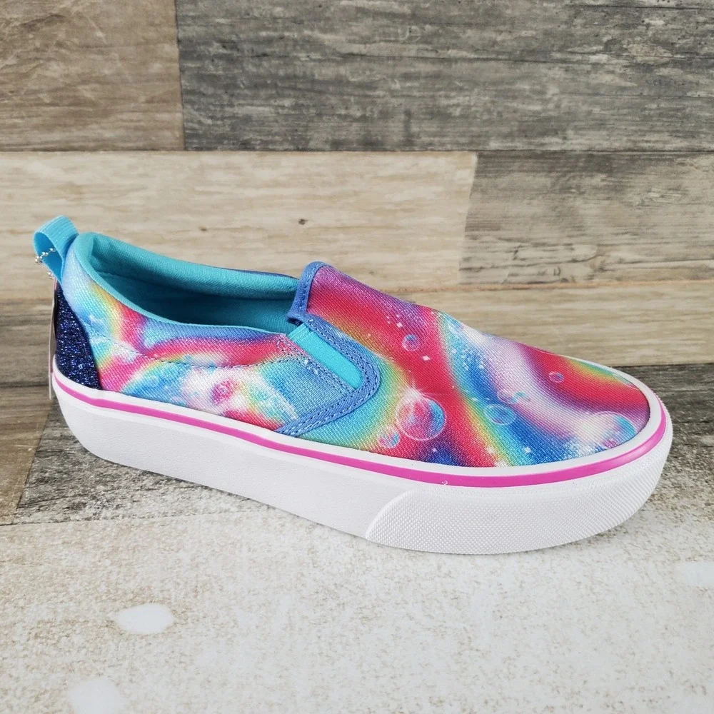 Skechers Marley Girls Shoes Sz 3 Blue Dreaming Rainbows Canvas Slip On Sneakers